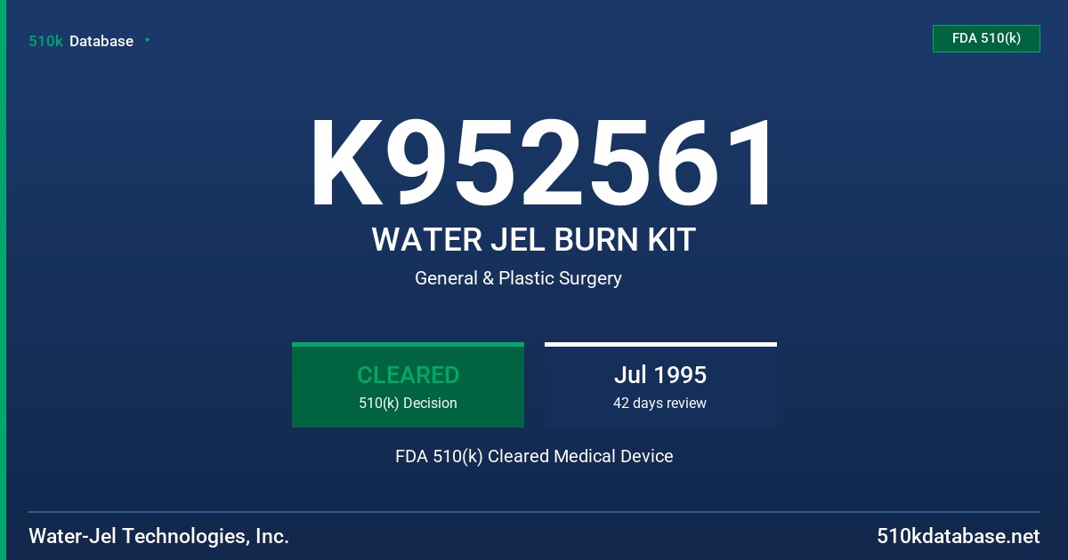 K952561 WATER JEL BURN KIT FDA 510(k) Cleared Medical Device
