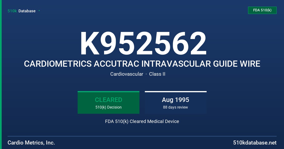 K952562 CARDIOMETRICS ACCUTRAC INTRAVASCULAR GUIDE WIRE FDA 510(k) Cleared Medical Device