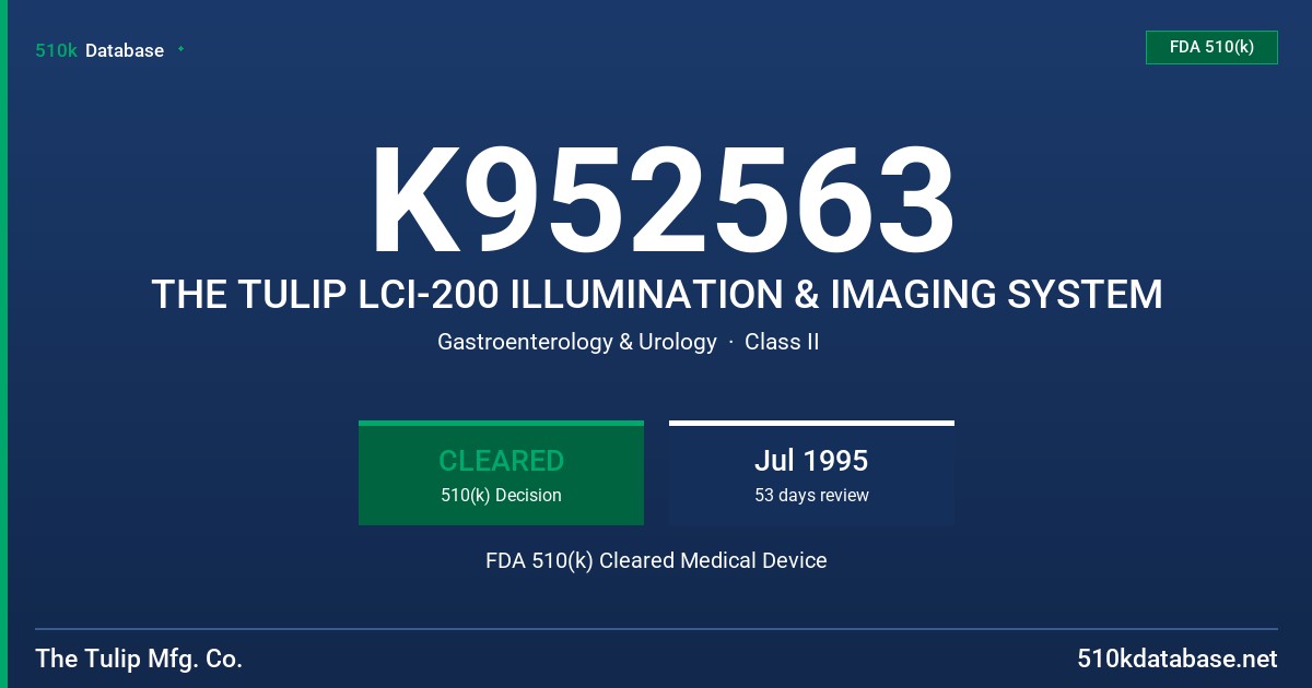 K952563 THE TULIP LCI-200 ILLUMINATION & IMAGING SYSTEM FDA 510(k) Cleared Medical Device