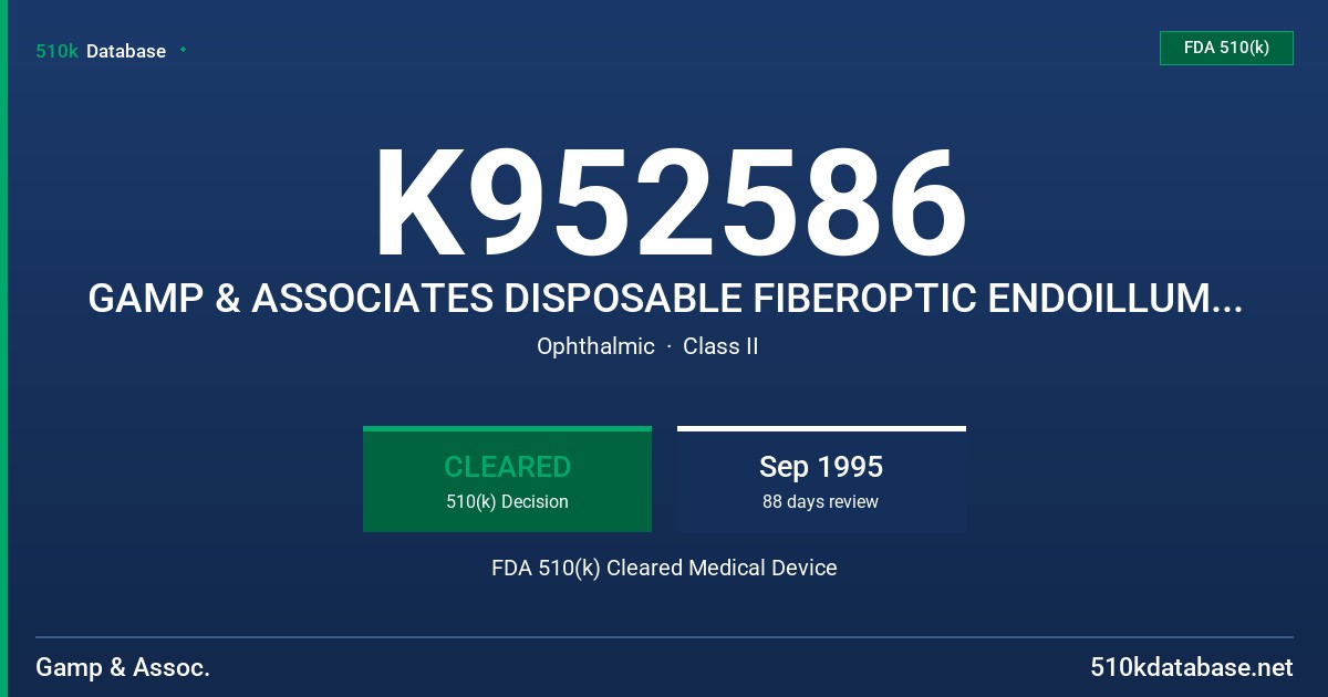 K952586 GAMP & ASSOCIATES DISPOSABLE FIBEROPTIC ENDOILLUMINATOR FDA 510(k) Cleared Medical Device