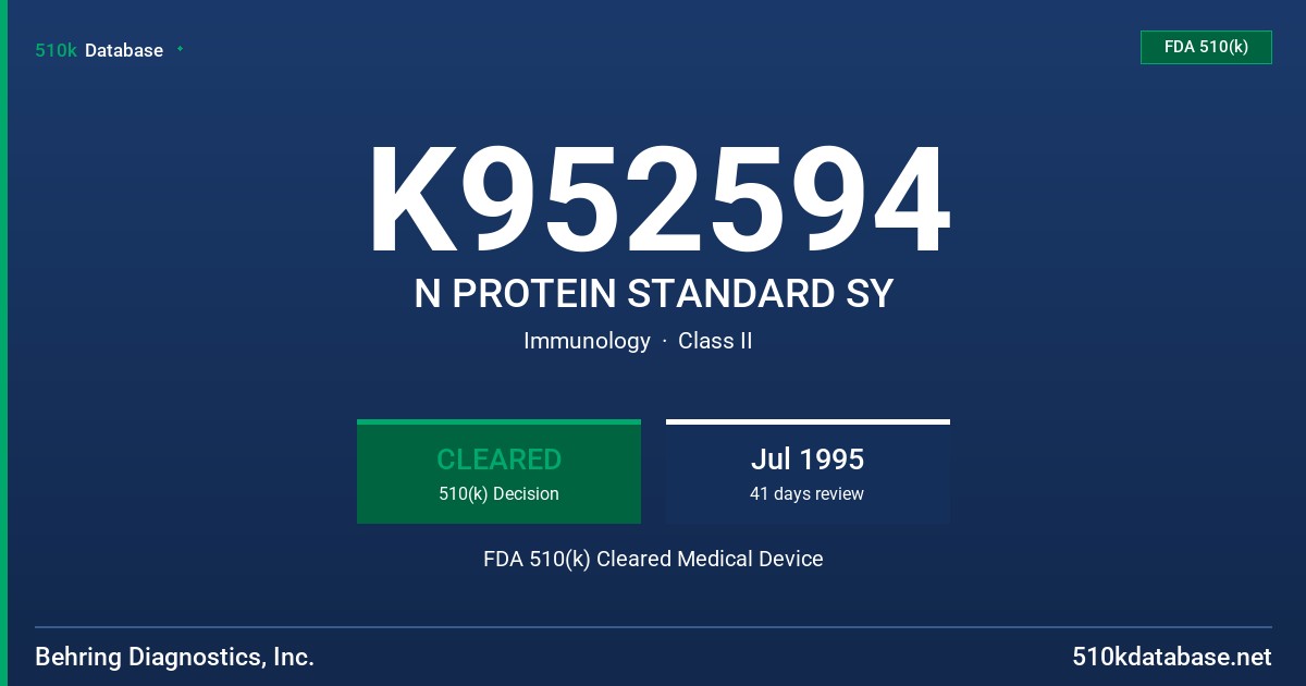 K952594 N PROTEIN STANDARD SY FDA 510(k) Cleared Medical Device