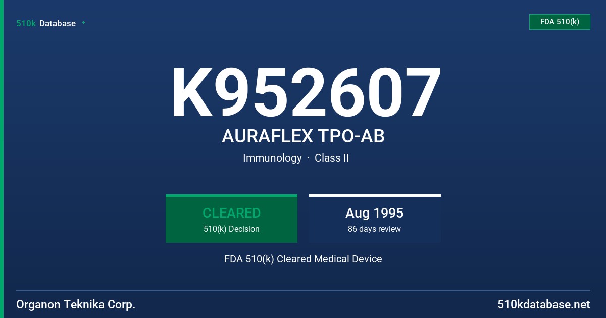 K952607 AURAFLEX TPO-AB FDA 510(k) Cleared Medical Device