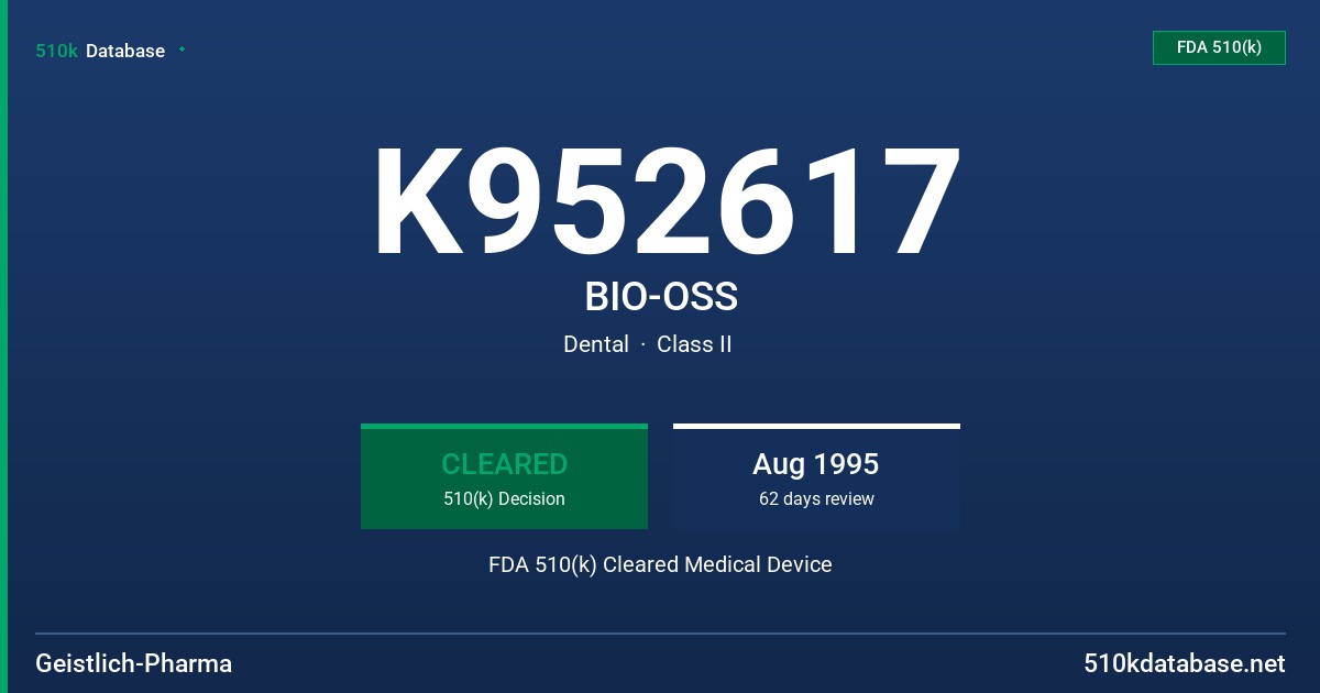 K952617 BIO-OSS FDA 510(k) Cleared Medical Device
