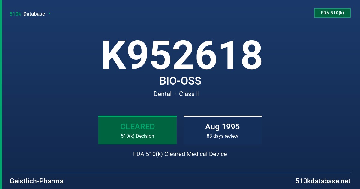 K952618 BIO-OSS FDA 510(k) Cleared Medical Device