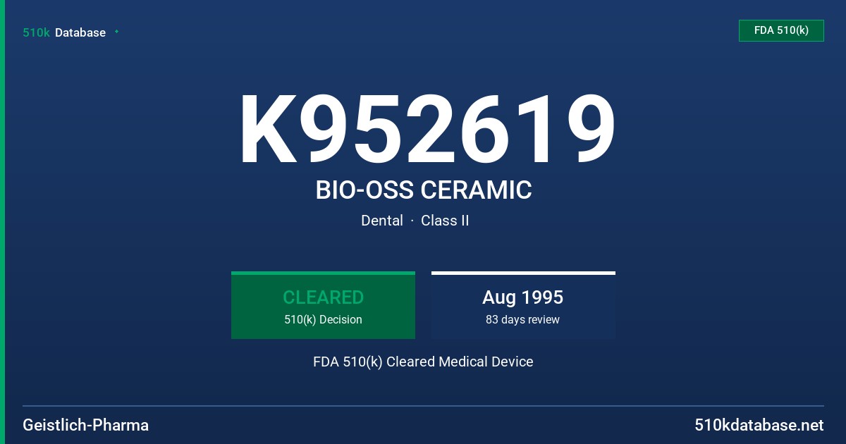 K952619 BIO-OSS CERAMIC FDA 510(k) Cleared Medical Device