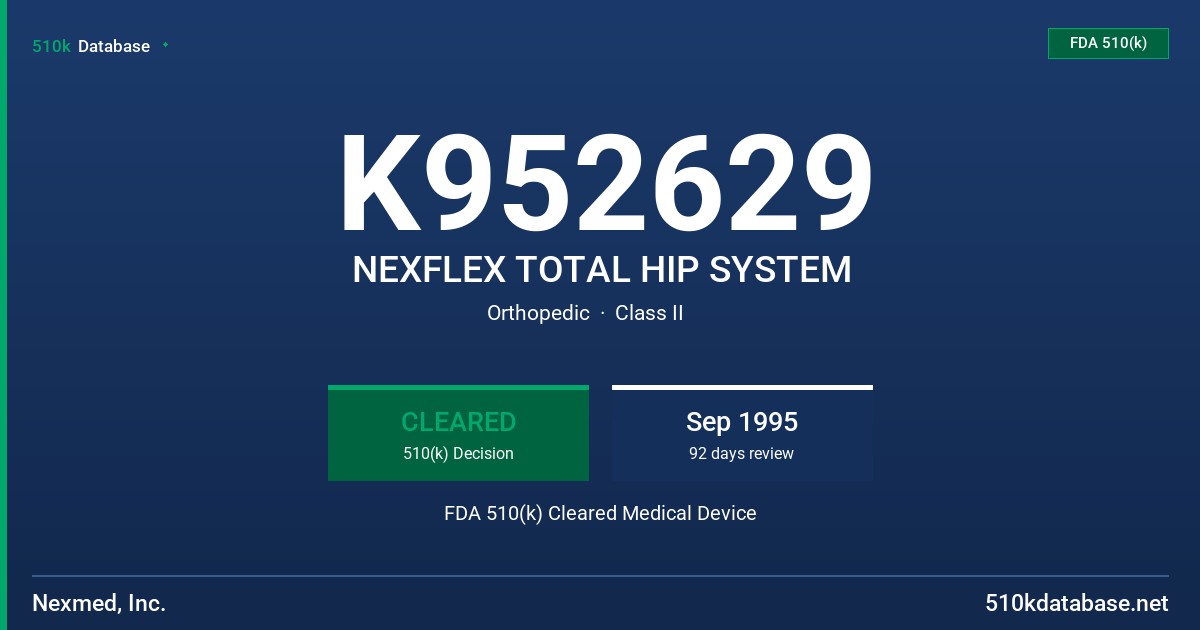 K952629 NEXFLEX TOTAL HIP SYSTEM FDA 510(k) Cleared Medical Device