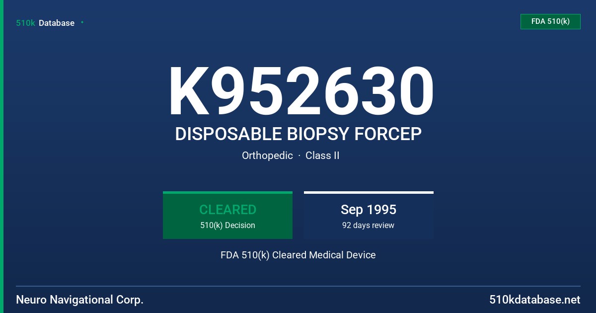 K952630 DISPOSABLE BIOPSY FORCEP FDA 510(k) Cleared Medical Device