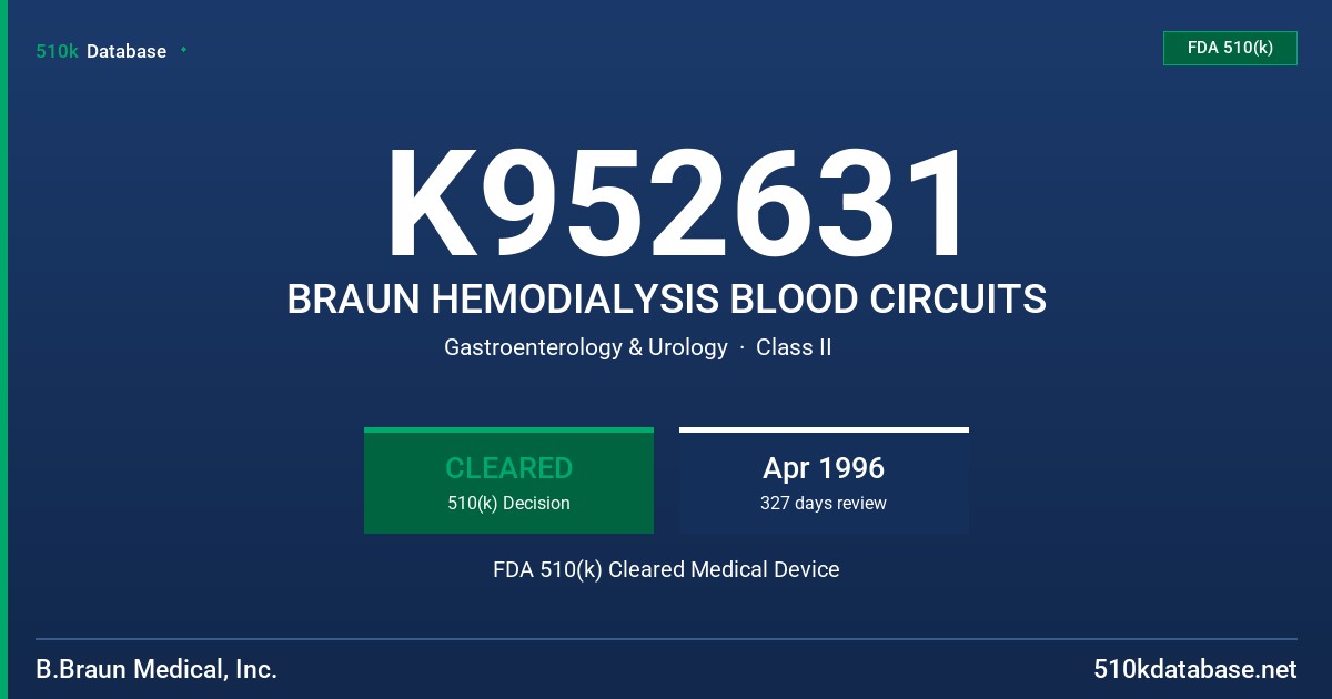 K952631 BRAUN HEMODIALYSIS BLOOD CIRCUITS FDA 510(k) Cleared Medical Device