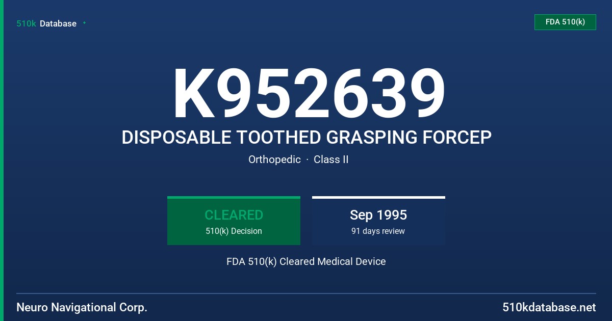 K952639 DISPOSABLE TOOTHED GRASPING FORCEP FDA 510(k) Cleared Medical Device