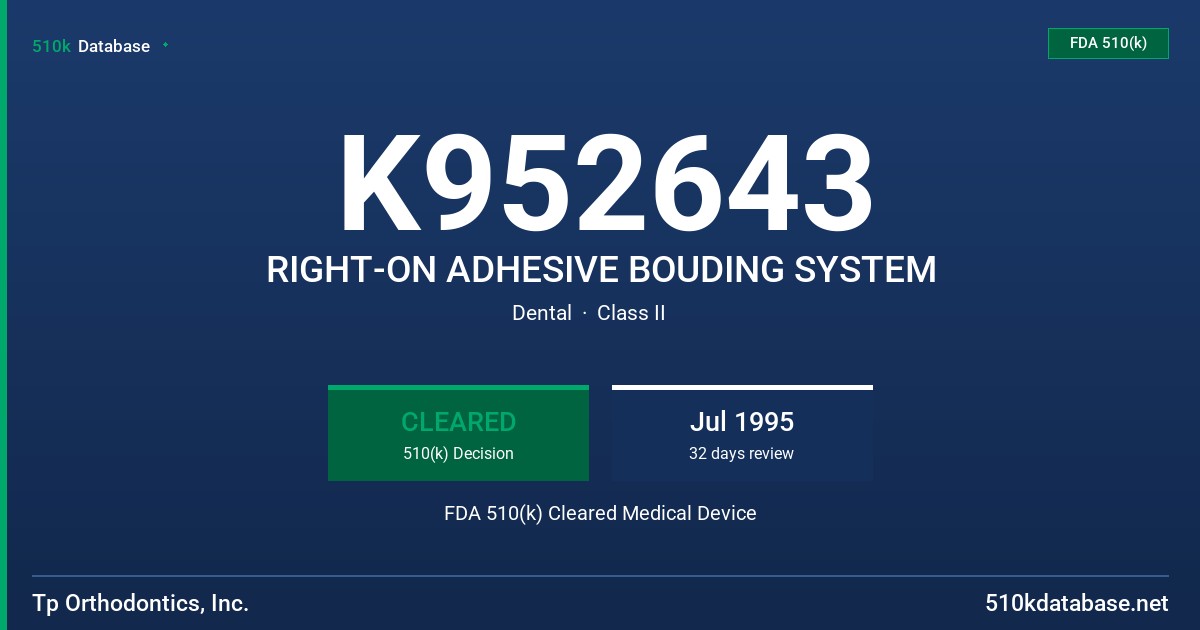K952643 RIGHT-ON ADHESIVE BOUDING SYSTEM FDA 510(k) Cleared Medical Device