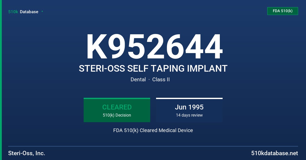 K952644 STERI-OSS SELF TAPING IMPLANT FDA 510(k) Cleared Medical Device