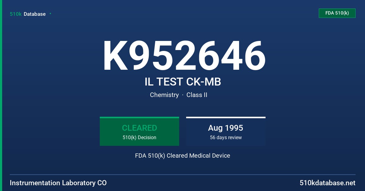 K952646 IL TEST CK-MB FDA 510(k) Cleared Medical Device