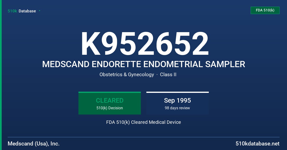 K952652 MEDSCAND ENDORETTE ENDOMETRIAL SAMPLER FDA 510(k) Cleared Medical Device