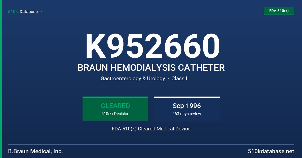 K952660 BRAUN HEMODIALYSIS CATHETER FDA 510(k) Cleared Medical Device
