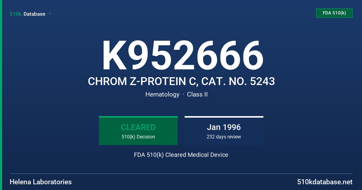 K952666 CHROM Z-PROTEIN C, CAT. NO. 5243 FDA 510(k) Cleared Medical Device