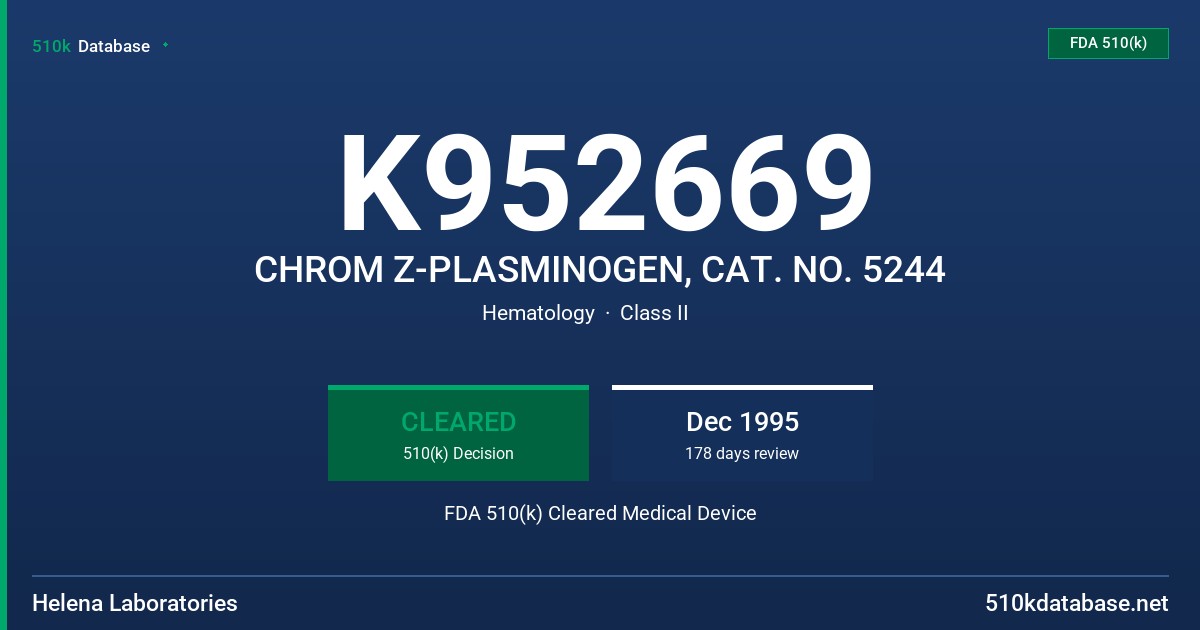 K952669 CHROM Z-PLASMINOGEN, CAT. NO. 5244 FDA 510(k) Cleared Medical Device