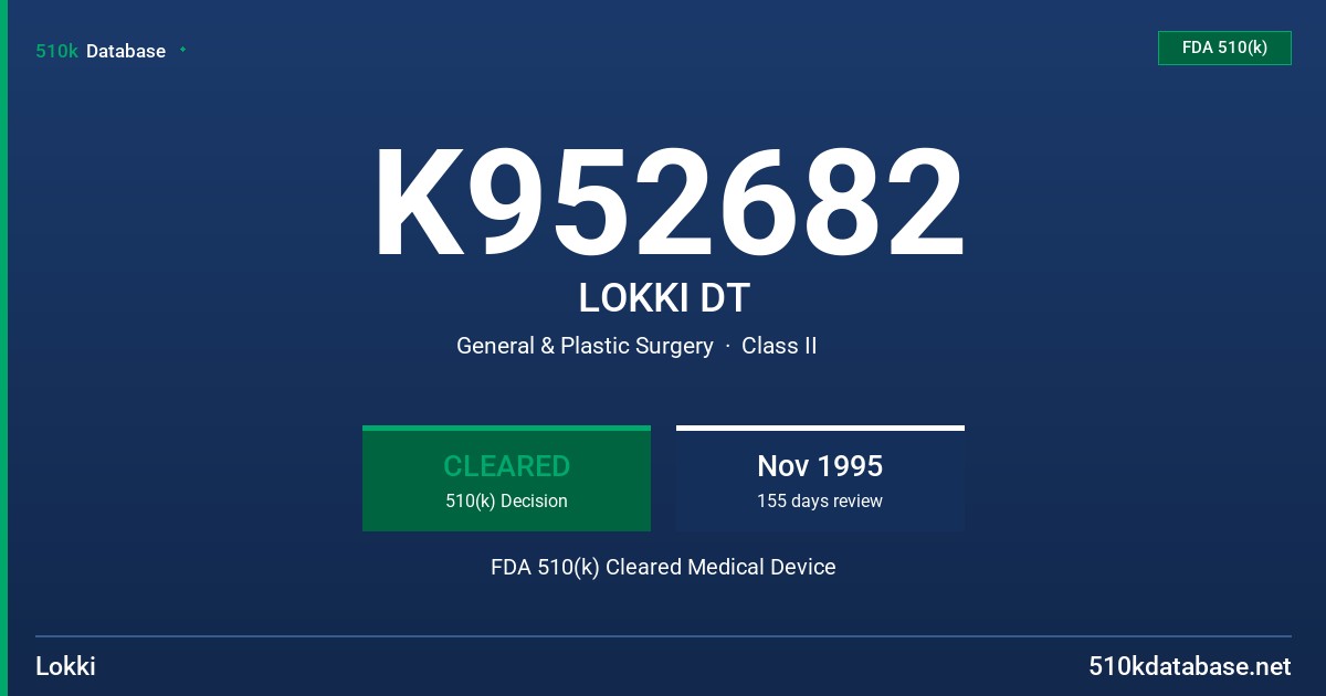 K952682 LOKKI DT FDA 510(k) Cleared Medical Device