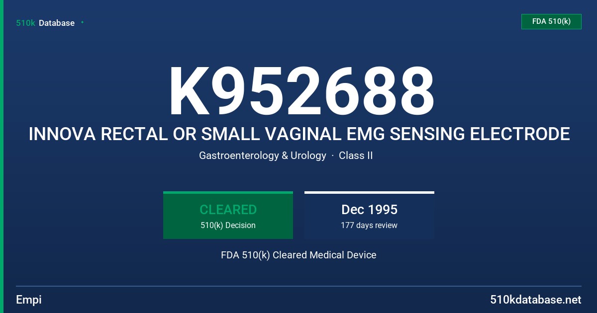 K952688 INNOVA RECTAL OR SMALL VAGINAL EMG SENSING ELECTRODE FDA 510(k) Cleared Medical Device