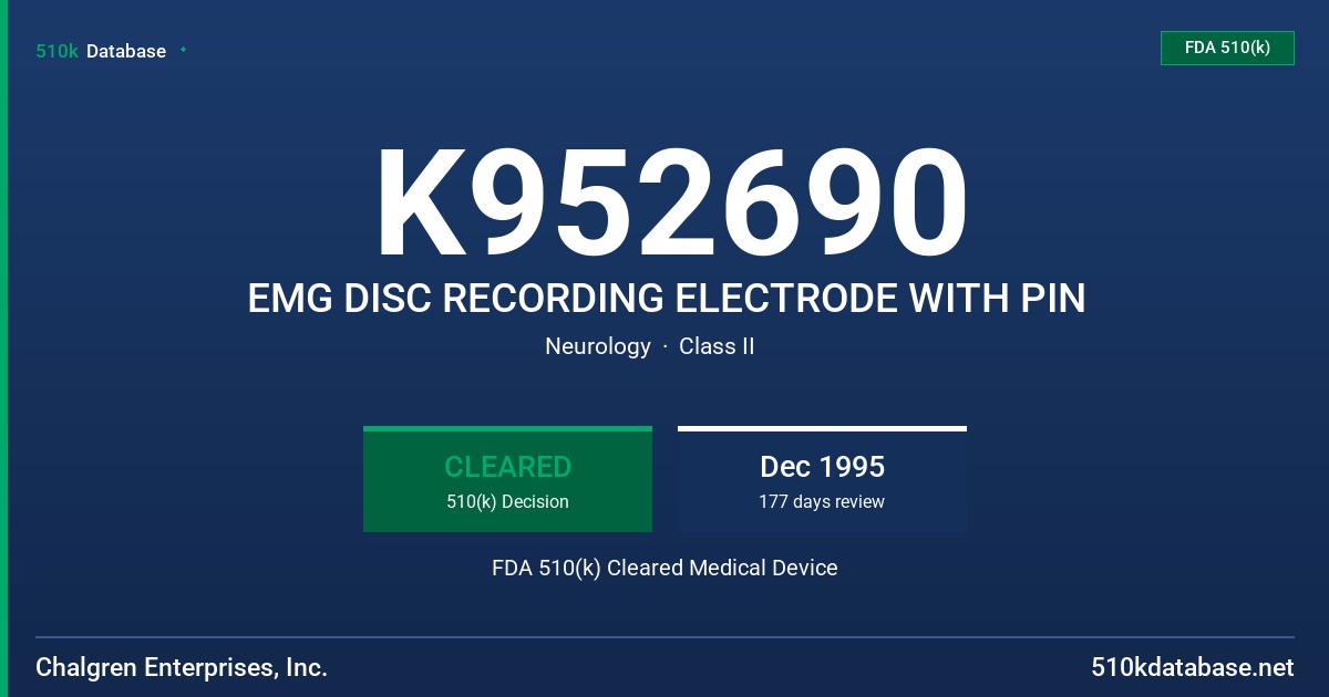 K952690 EMG DISC RECORDING ELECTRODE WITH PIN FDA 510(k) Cleared Medical Device