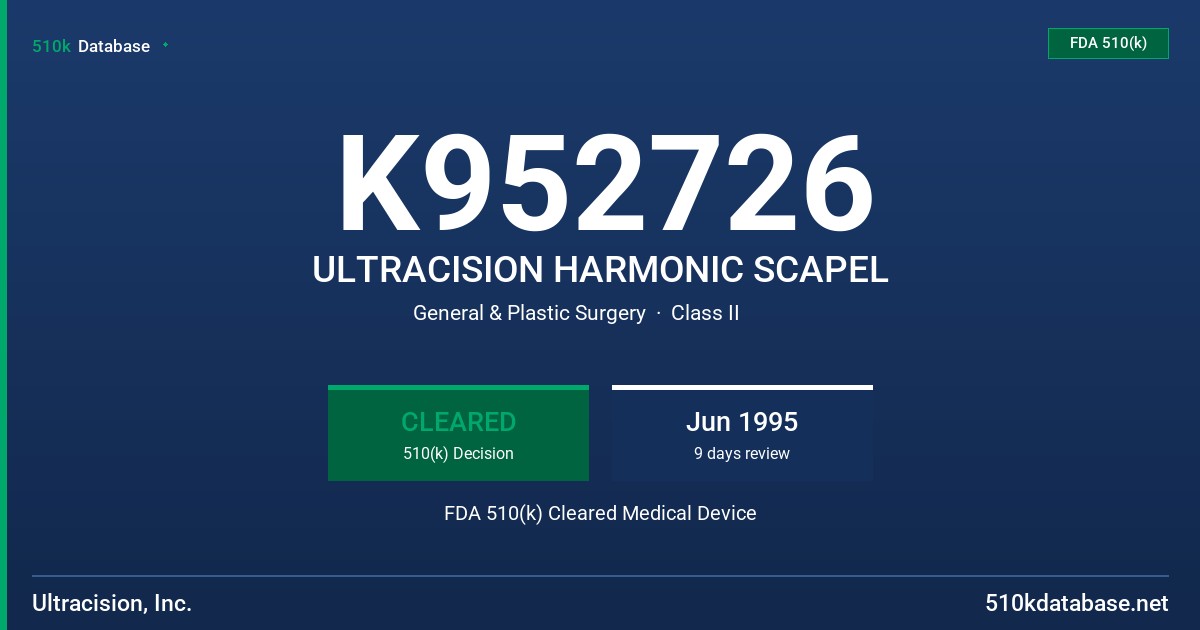 K952726 ULTRACISION HARMONIC SCAPEL FDA 510(k) Cleared Medical Device