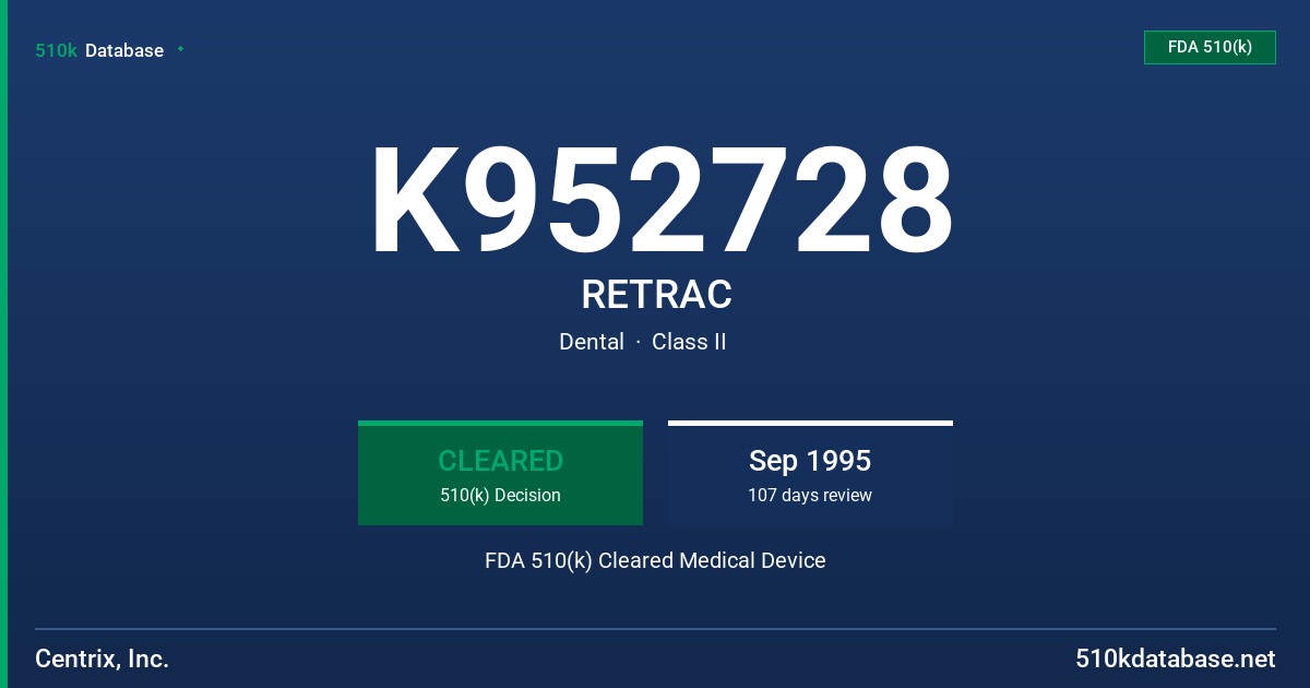 K952728 RETRAC FDA 510(k) Cleared Medical Device