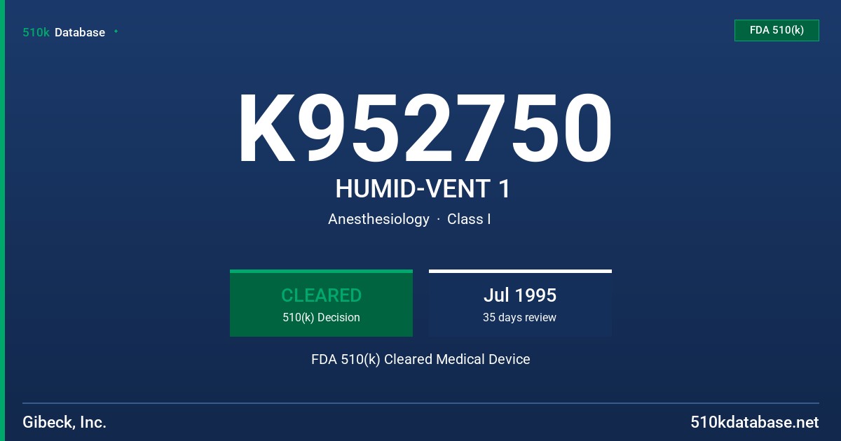K952750 HUMID-VENT 1 FDA 510(k) Cleared Medical Device