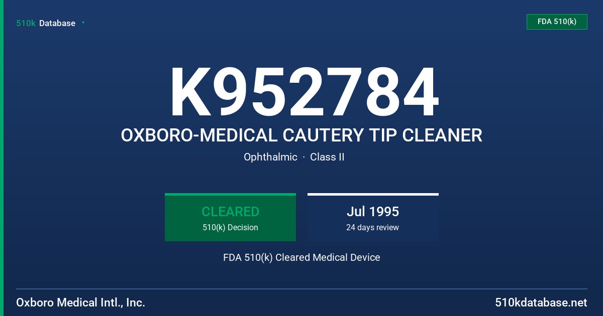 K952784 OXBORO-MEDICAL CAUTERY TIP CLEANER FDA 510(k) Cleared Medical Device