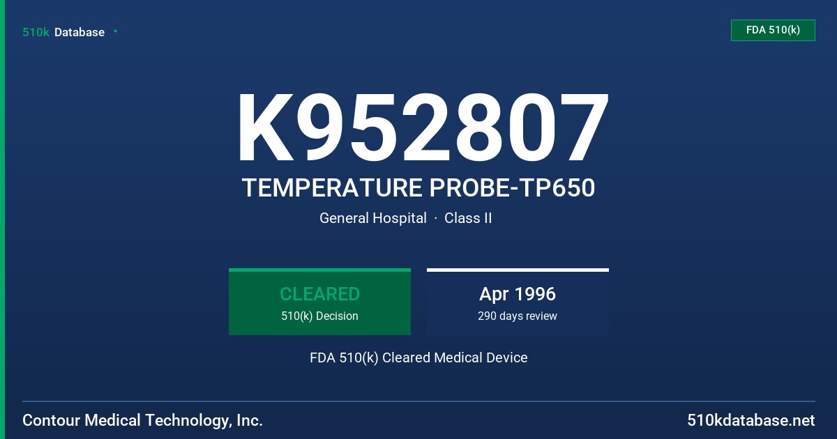 K952807 TEMPERATURE PROBE-TP650 FDA 510(k) Cleared Medical Device