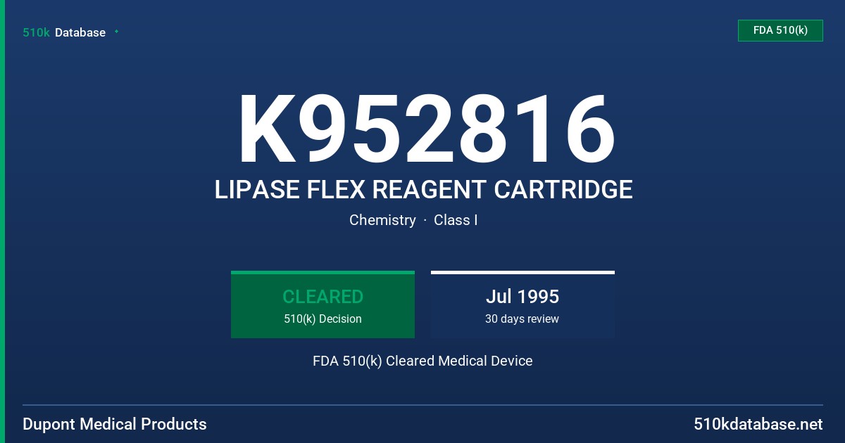 K952816 LIPASE FLEX REAGENT CARTRIDGE FDA 510(k) Cleared Medical Device