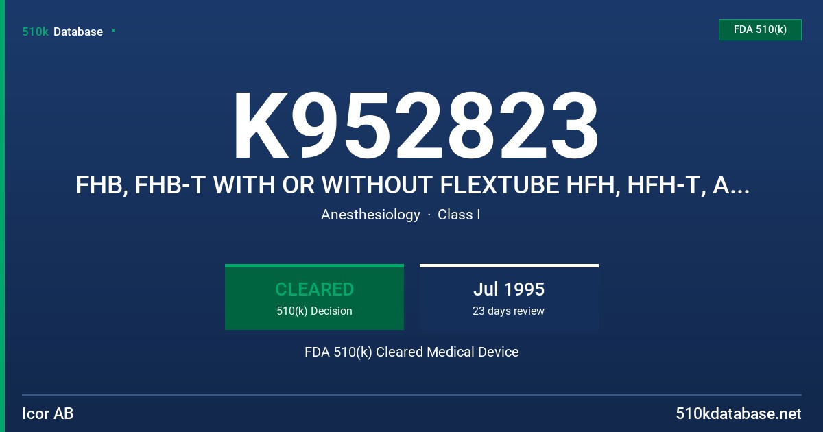 K952823 FHB, FHB-T WITH OR WITHOUT FLEXTUBE HFH, HFH-T, AFA, AFH-T WITH OR WITHOUT FLEXRTUBE FDA 510(k) Cleared Medical Device