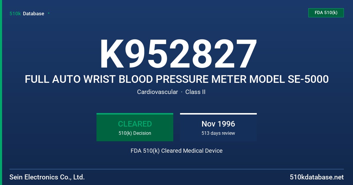 K952827 FULL AUTO WRIST BLOOD PRESSURE METER MODEL SE-5000 FDA 510(k) Cleared Medical Device