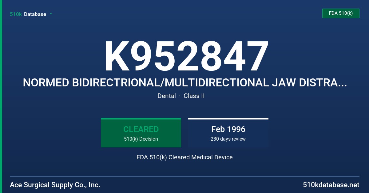 K952847 NORMED BIDIRECTRIONAL/MULTIDIRECTIONAL JAW DISTRACTOR FDA 510(k) Cleared Medical Device