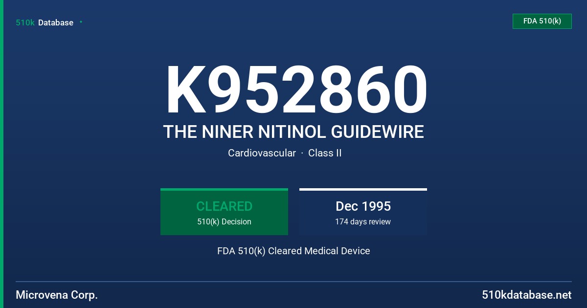 K952860 THE NINER NITINOL GUIDEWIRE FDA 510(k) Cleared Medical Device