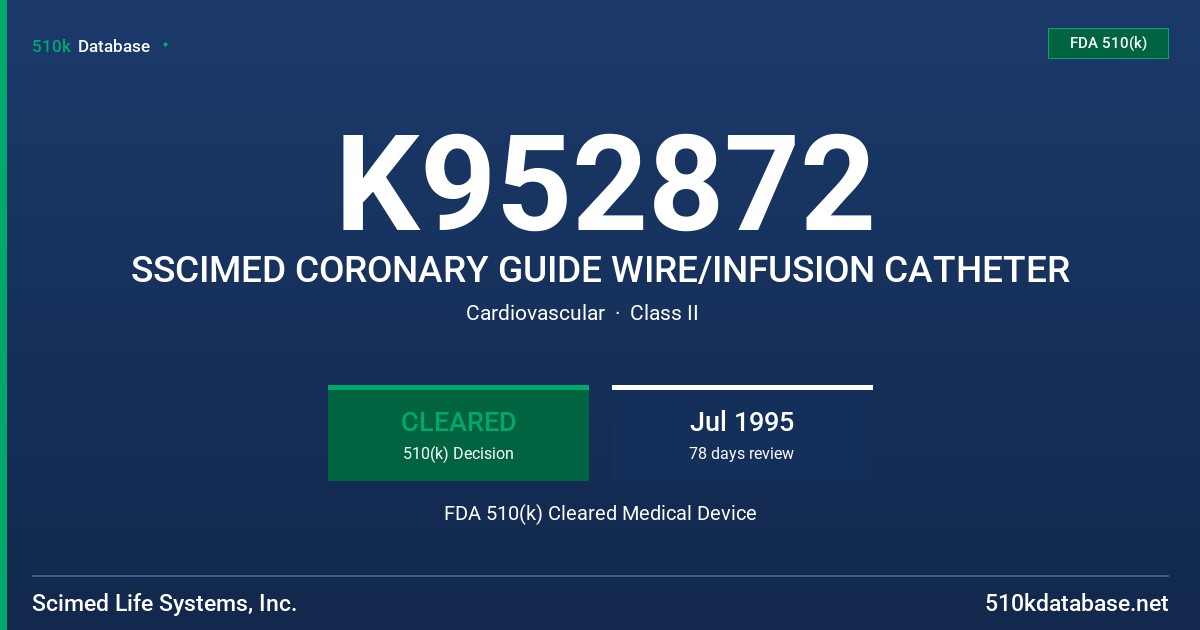 K952872 SSCIMED CORONARY GUIDE WIRE/INFUSION CATHETER FDA 510(k) Cleared Medical Device