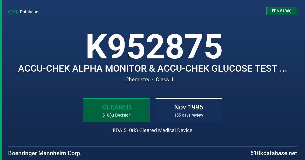 K952875 ACCU-CHEK ALPHA MONITOR & ACCU-CHEK GLUCOSE TEST STRIPS FDA 510(k) Cleared Medical Device