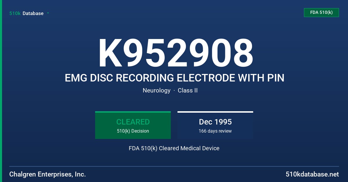 K952908 EMG DISC RECORDING ELECTRODE WITH PIN FDA 510(k) Cleared Medical Device