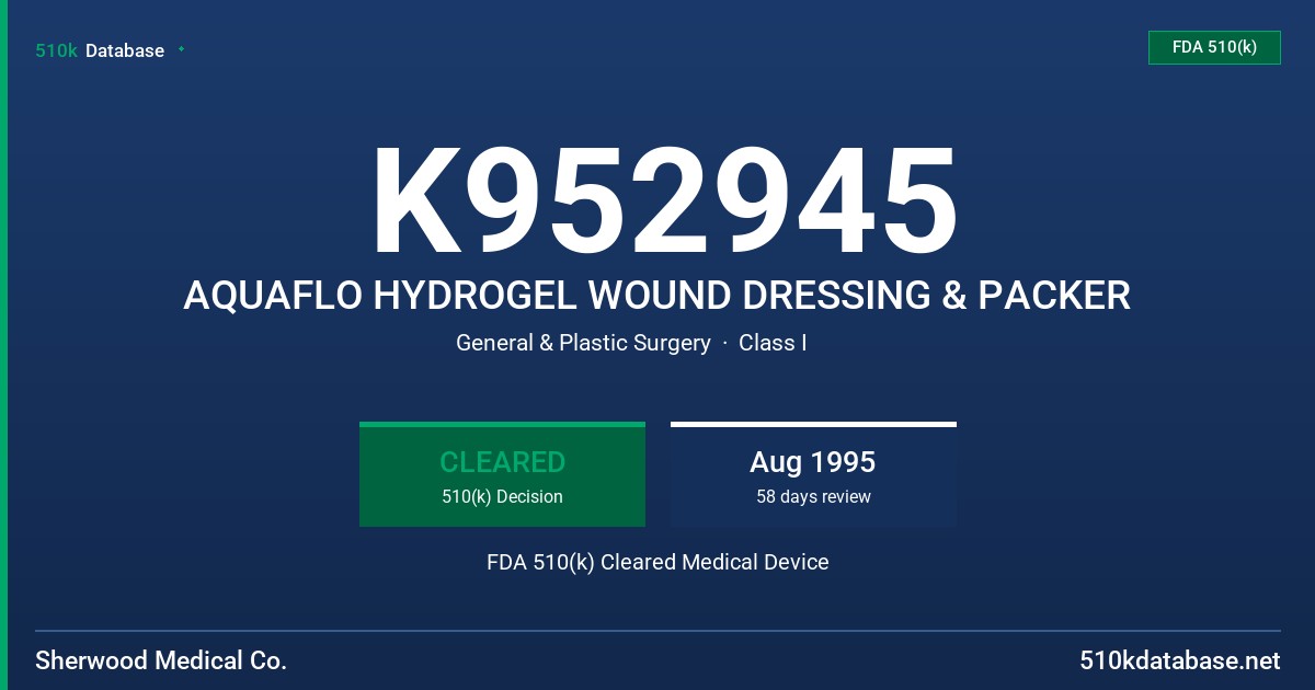 K952945 AQUAFLO HYDROGEL WOUND DRESSING & PACKER FDA 510(k) Cleared Medical Device