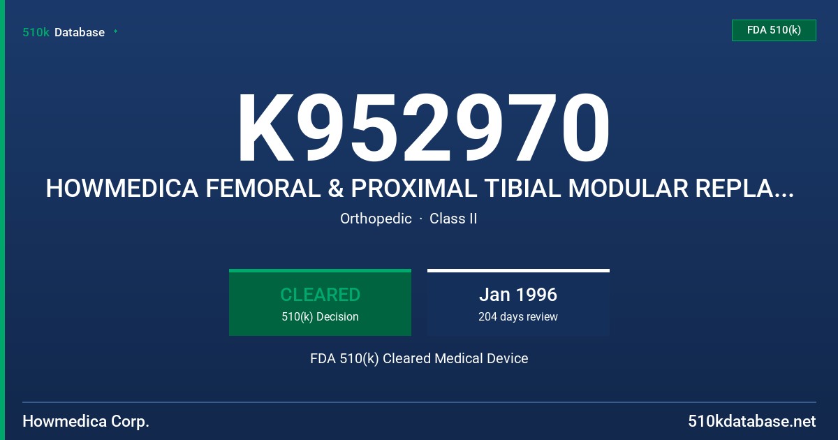 K952970 HOWMEDICA FEMORAL & PROXIMAL TIBIAL MODULAR REPLACEMENT SYTESM FDA 510(k) Cleared Medical Device
