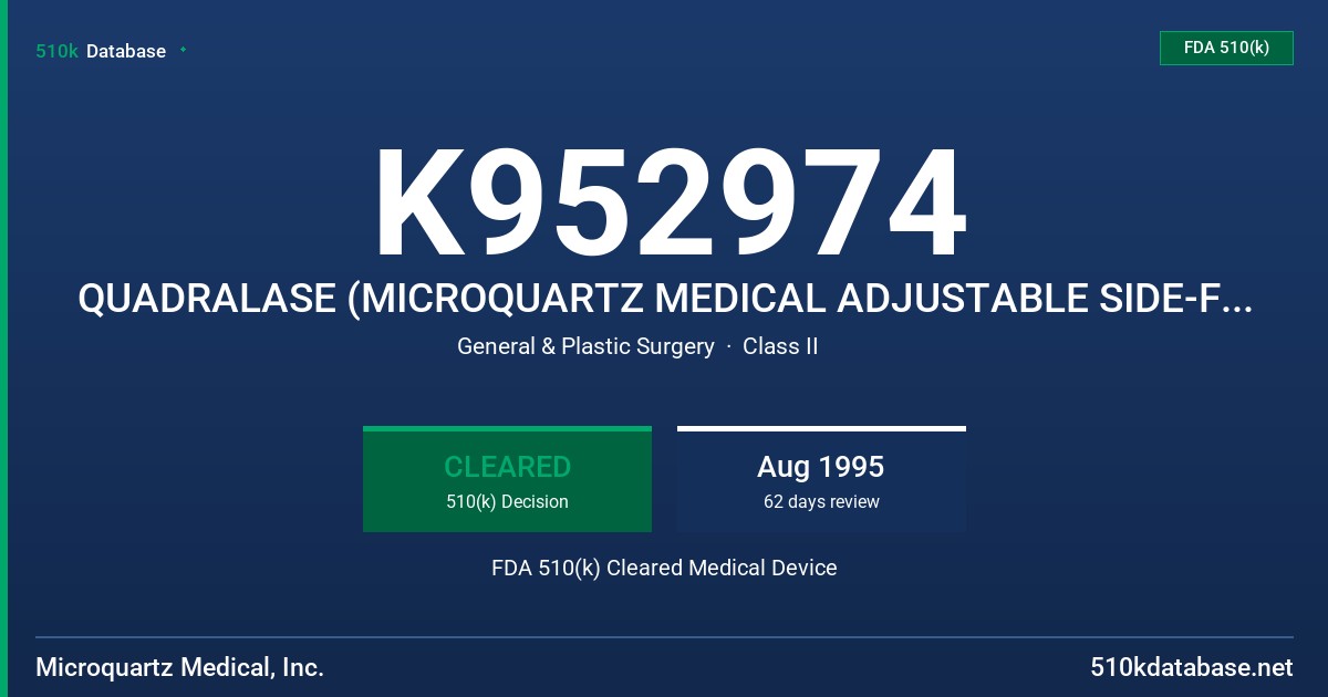 K952974 QUADRALASE (MICROQUARTZ MEDICAL ADJUSTABLE SIDE-FIRING LASER FIBER) FDA 510(k) Cleared Medical Device