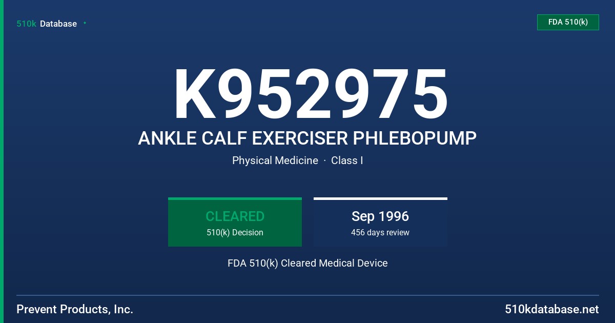 K952975 ANKLE CALF EXERCISER PHLEBOPUMP FDA 510(k) Cleared Medical Device
