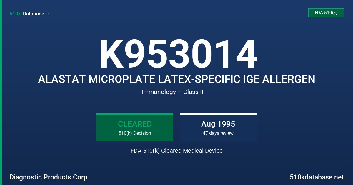 K953014 ALASTAT MICROPLATE LATEX-SPECIFIC IGE ALLERGEN FDA 510(k) Cleared Medical Device