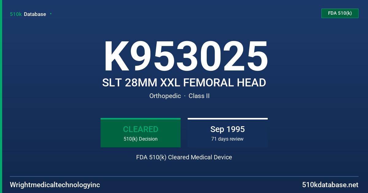 K953025 SLT 28MM XXL FEMORAL HEAD FDA 510(k) Cleared Medical Device