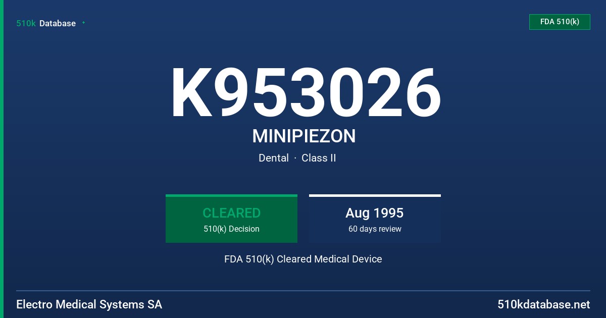 K953026 MINIPIEZON FDA 510(k) Cleared Medical Device