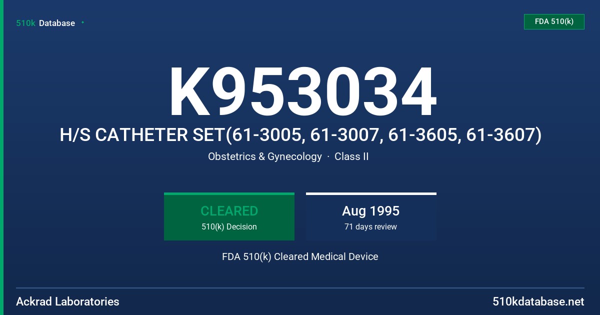 K953034 H/S CATHETER SET(61-3005, 61-3007, 61-3605, 61-3607) FDA 510(k) Cleared Medical Device