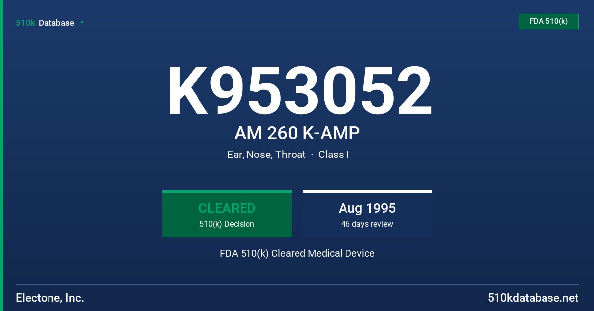 K953052 AM 260 K-AMP FDA 510(k) Cleared Medical Device