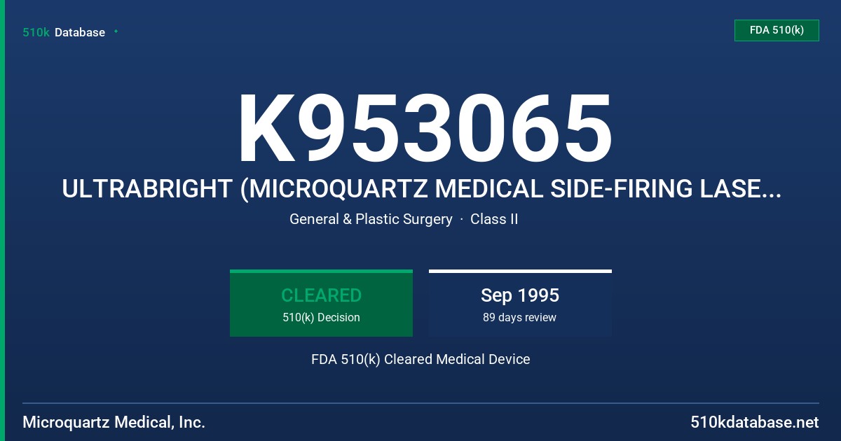 K953065 ULTRABRIGHT (MICROQUARTZ MEDICAL SIDE-FIRING LASER FIBER) FDA 510(k) Cleared Medical Device