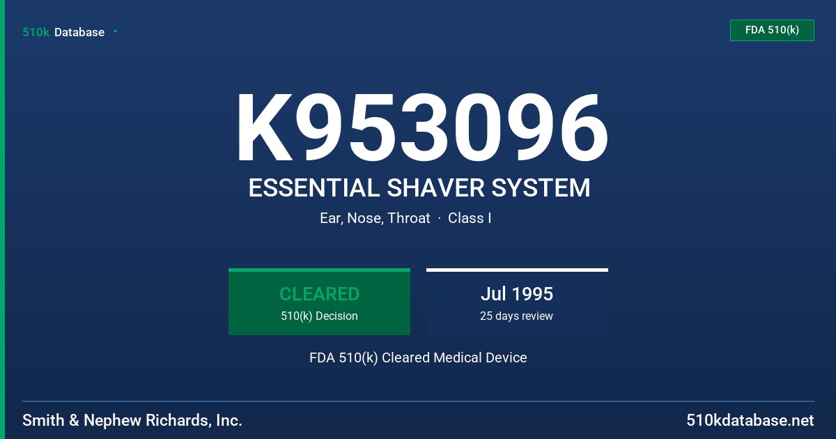K953096 ESSENTIAL SHAVER SYSTEM FDA 510(k) Cleared Medical Device