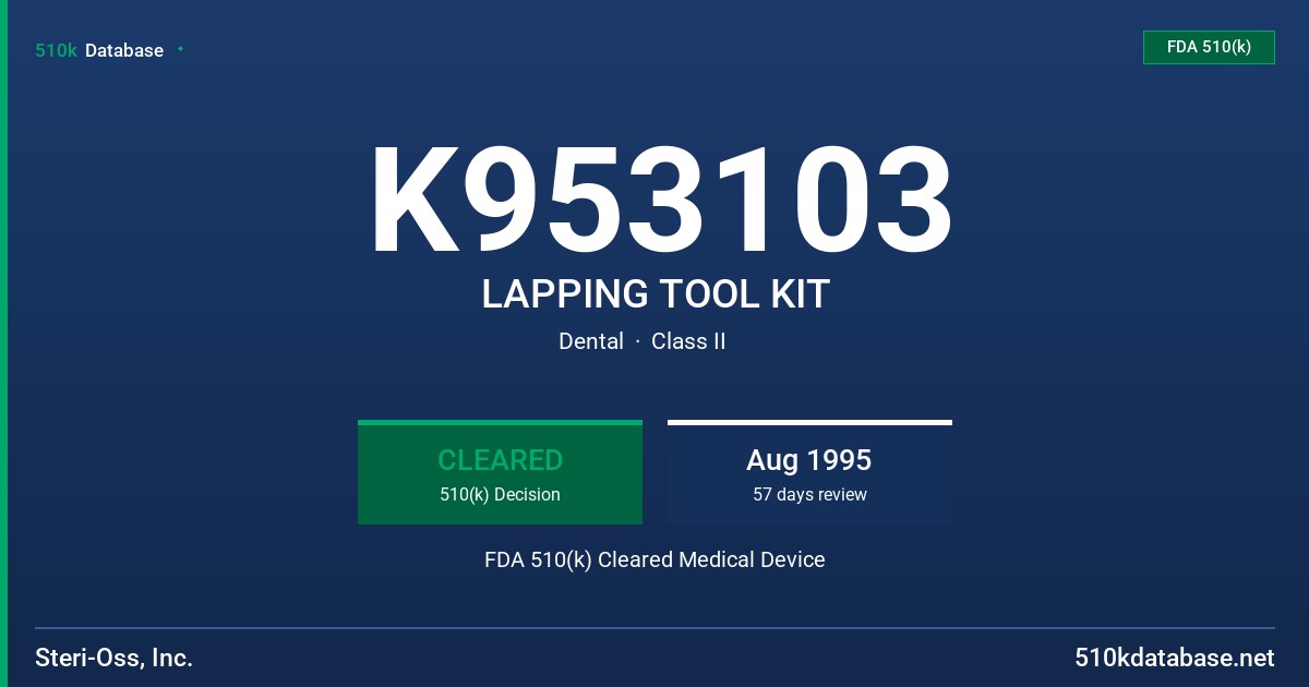 K953103 LAPPING TOOL KIT FDA 510(k) Cleared Medical Device