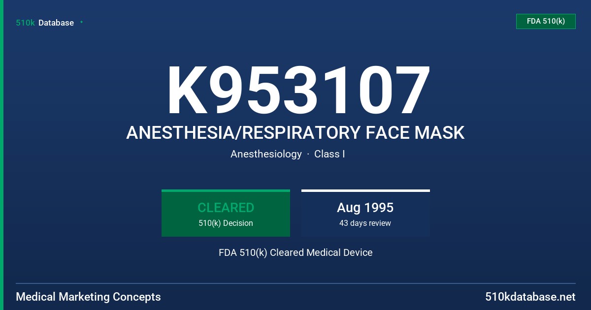 K953107 ANESTHESIA/RESPIRATORY FACE MASK FDA 510(k) Cleared Medical Device