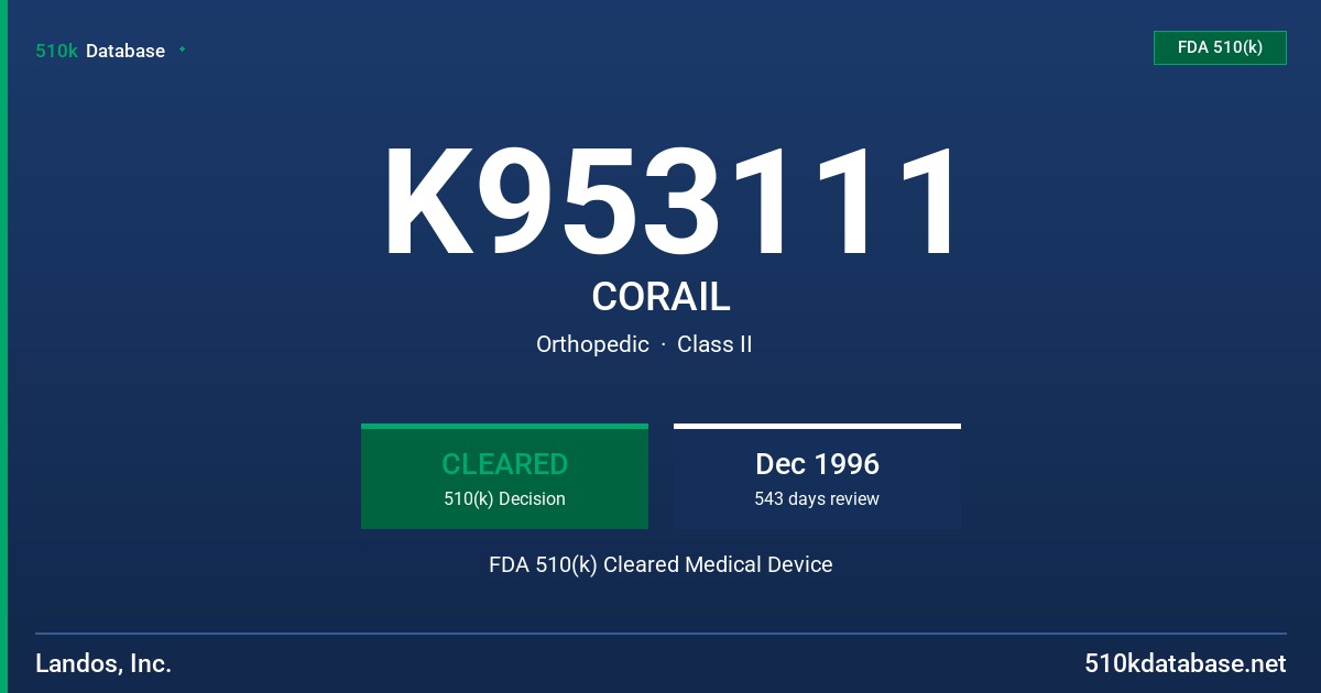 K953111 CORAIL FDA 510(k) Cleared Medical Device